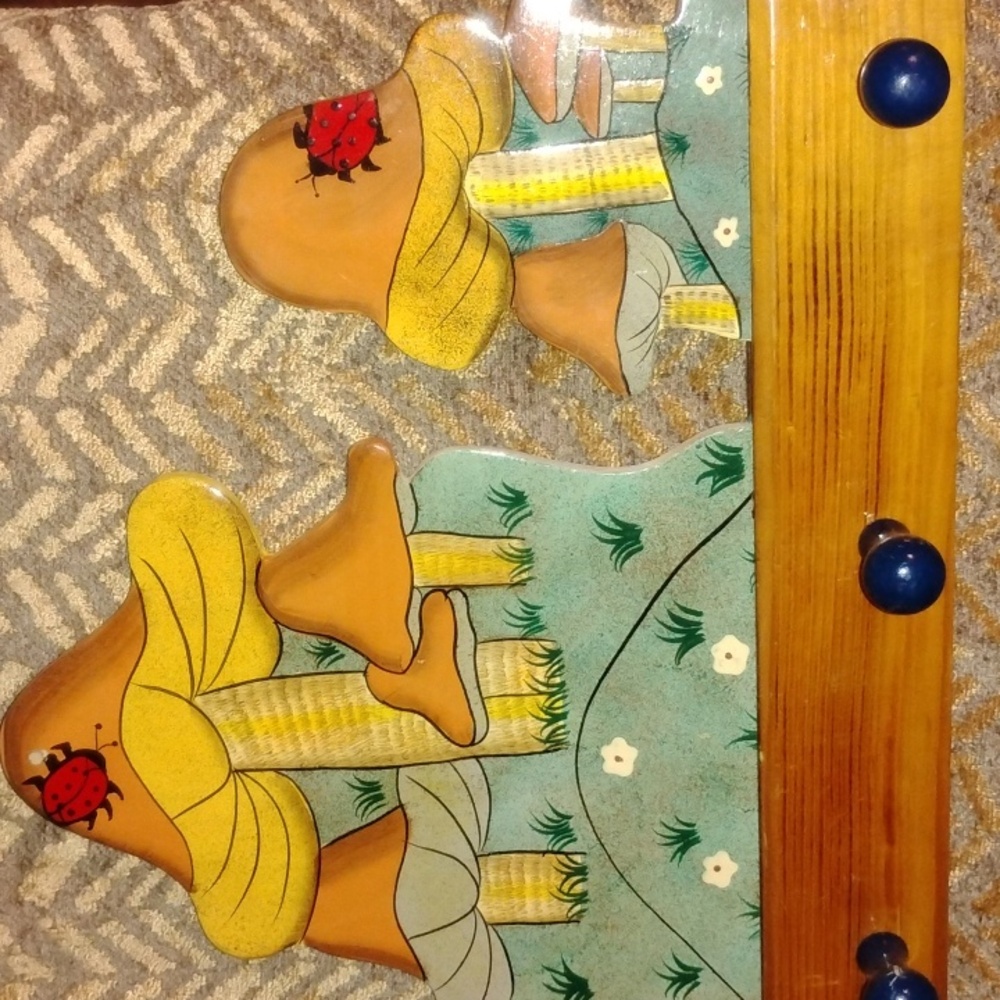 Hand-Painted Mushroom Wall Hook Rack in Orange and Yellow